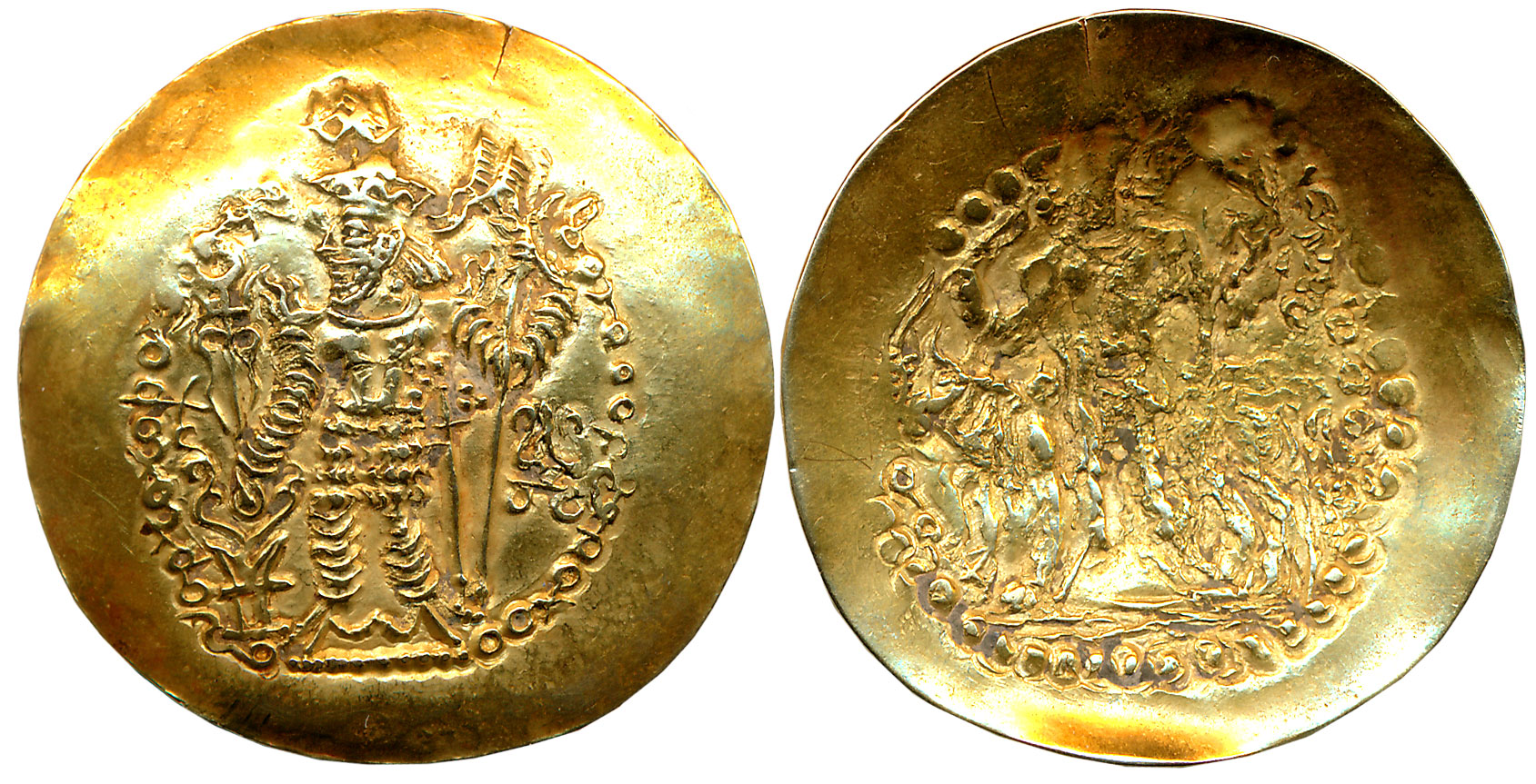 Kidarite Huns, stuck in the name of Kushano Sasanians king Verahran, Gold Dinar, 7.55g, Ba