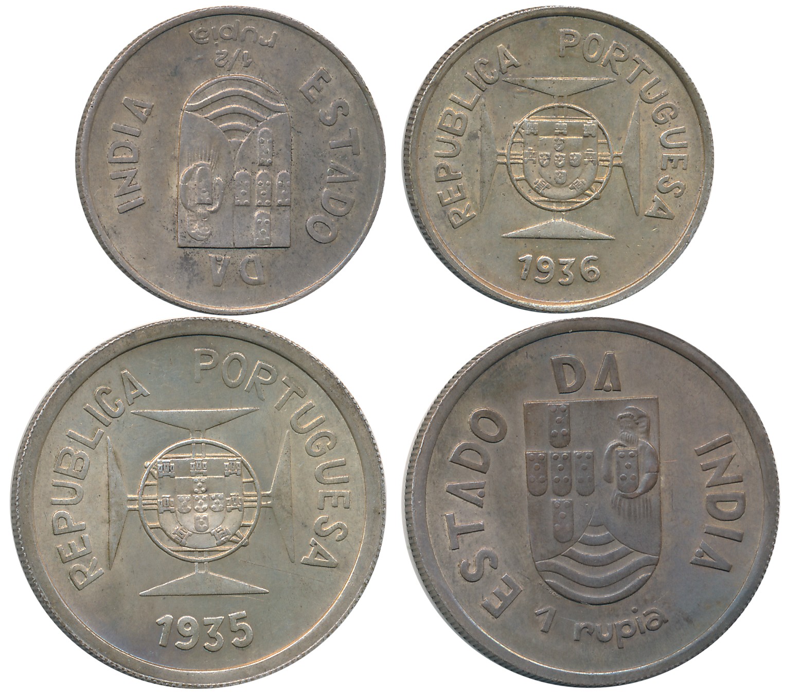 Republic, Silver (2), Rupia & 1/2 Rupia, 11.71g, 5.78g, 1935, 1936, Obv: Shileld on lined 