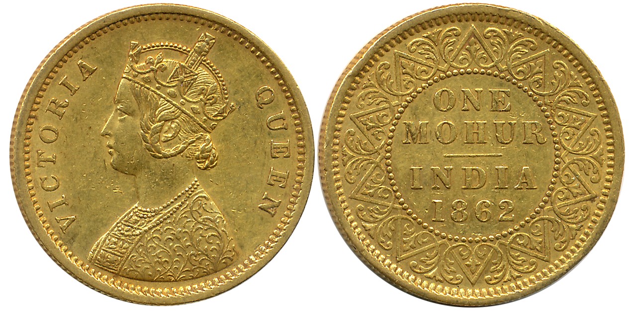 Victoria Queen, Gold Mohur, 11.64g, 1862, Calcutta Mint, Obv: Crowned & robed bust to left