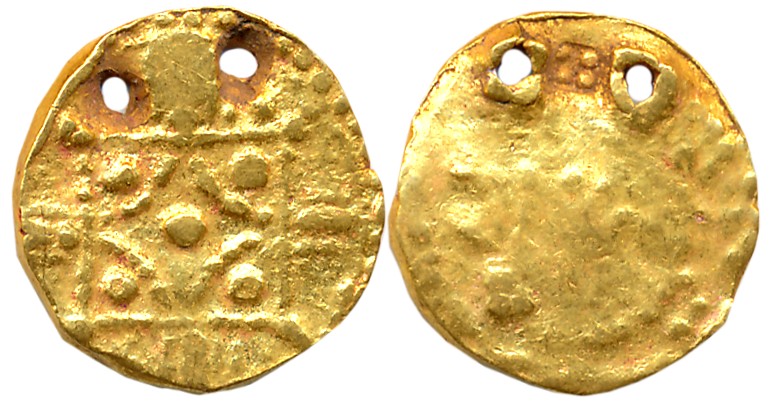 Chalukyas of Kalyani, Anonymous Gold Gadyana, 4.35g, Obv: Square shape Lotus with dots in 