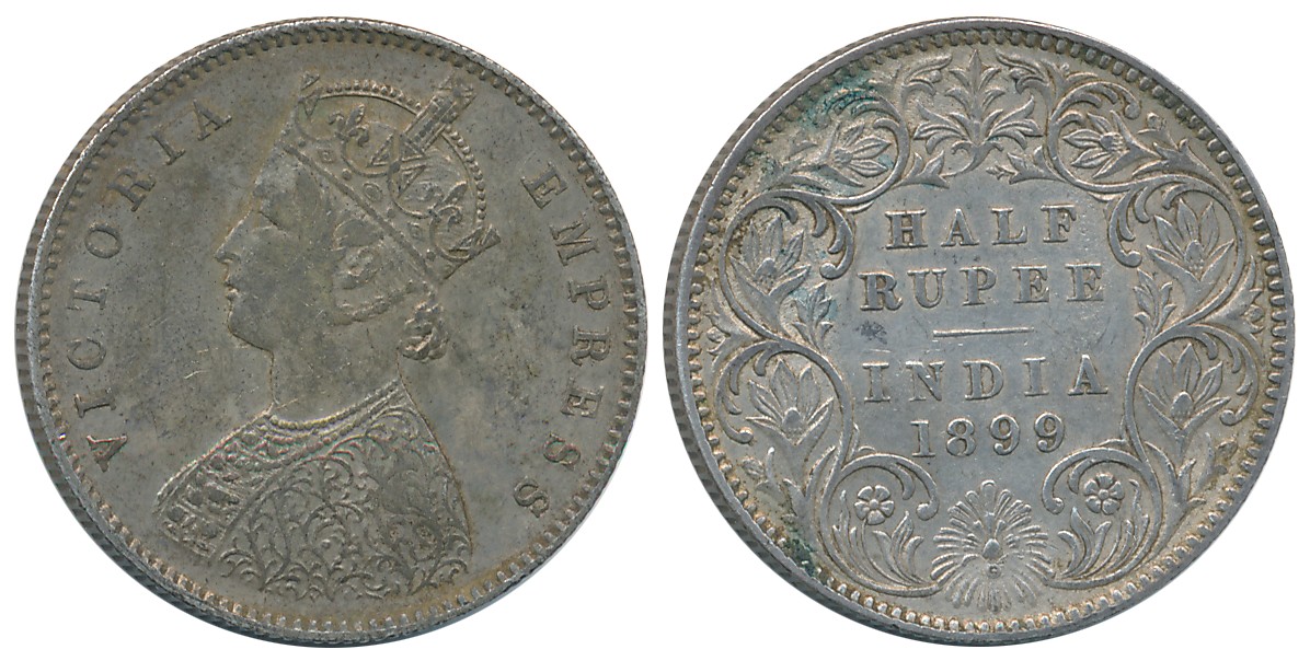 Victoria Empress, Silver 1/2 Rupee, 1899, Calcutta Mint. About extremely fine.