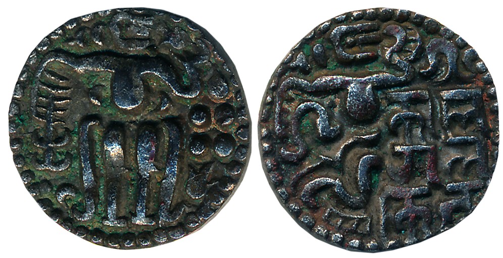 Ceylon Chola, Nissankmalla, Copper Masaka, 4.16g, Obv: Traditional Lankan style, King stan