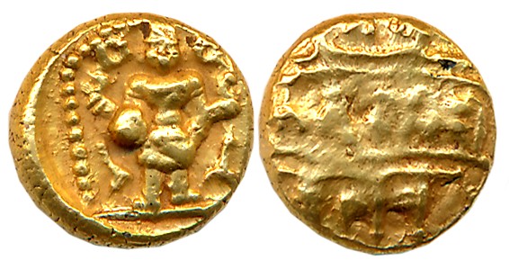 Vijaynagar Empire, Venkatapatidevaraya II, Gold Varaha- Hon, 3.43g, Obv: Lord Venkateshwar