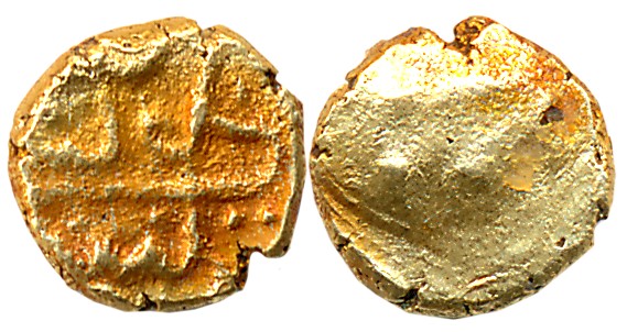 Sikandar Adil Shah, Gold Fanam, 0.37g, Arabic legend on both sides, Obv: “Sikandar”, Rev: 