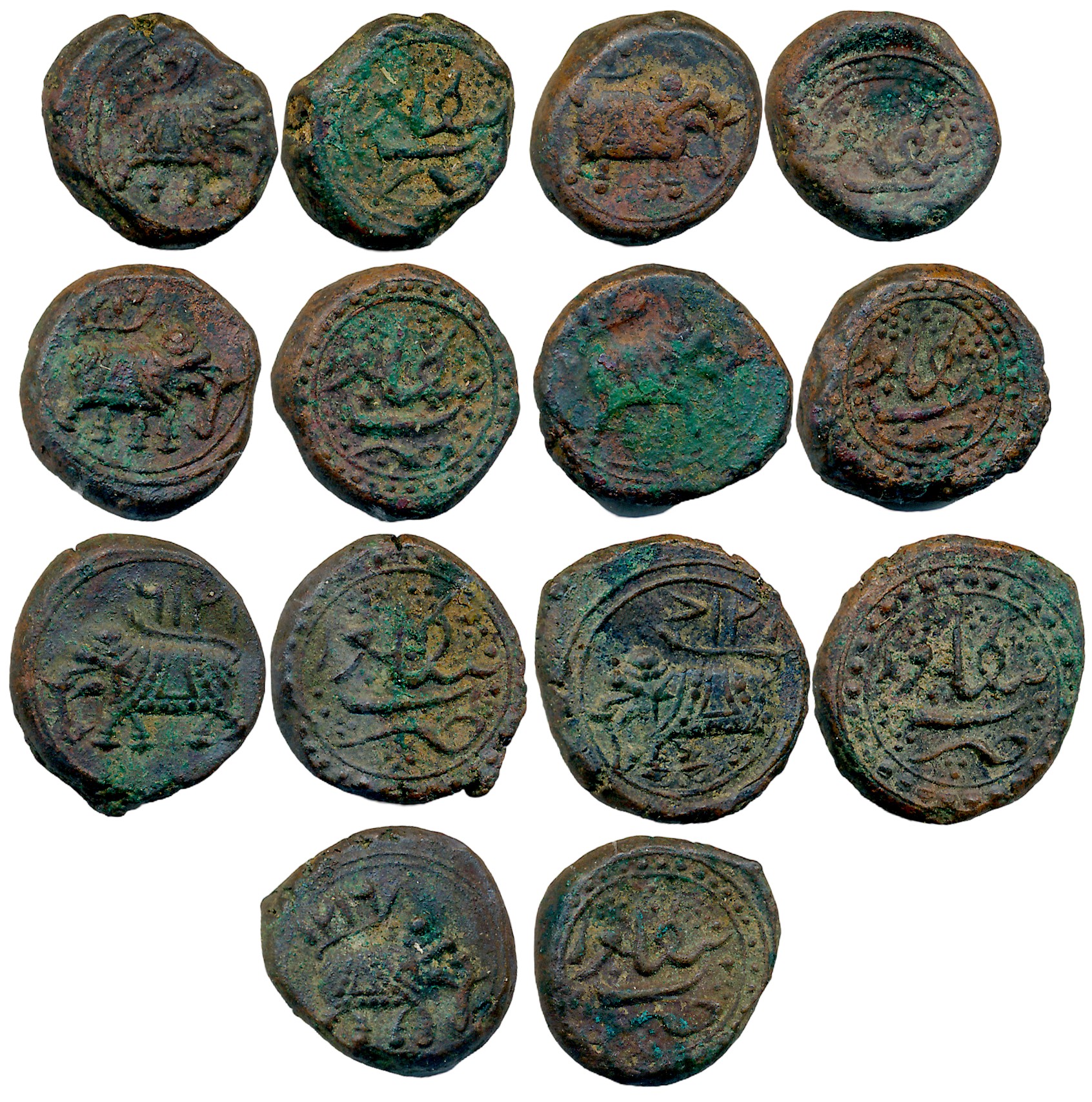 Tipu Sultan, Copper 1/2 Paisa (7), Bengaluru Mint, Elephant facing left & right (KM# 32.1,
