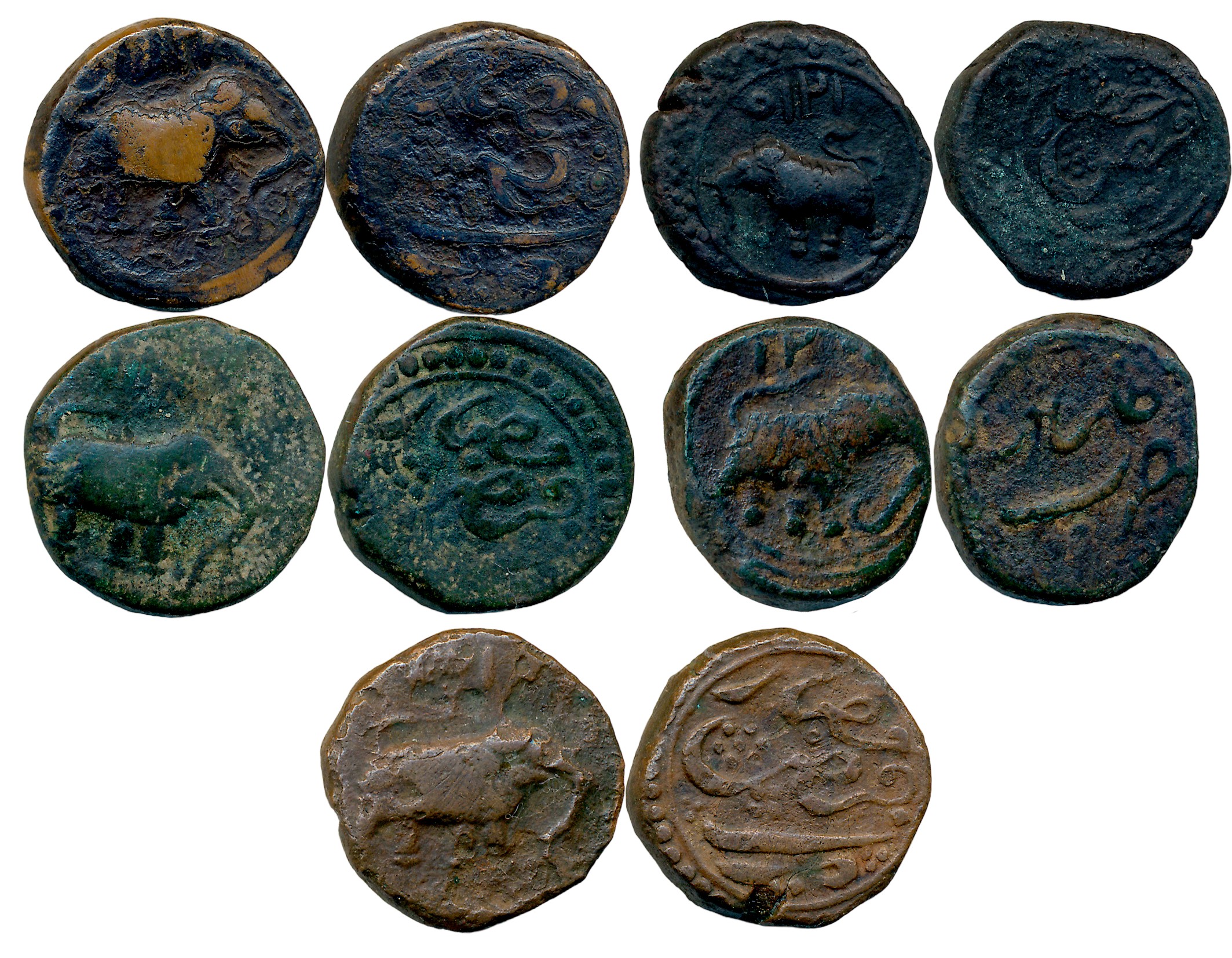 Tipu Sultan, Copper Paisa (5), Faiz Hisar Mint, Elephant to right & Elephant to left. Fine