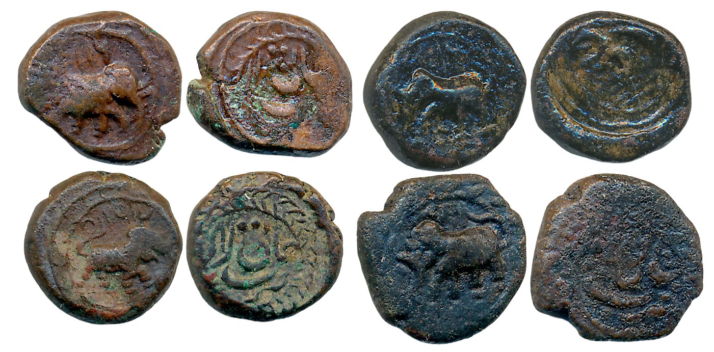 Tipu Sultan, Copper 1/4 Paisa (4), 2.59g, 2.73g, 2.75g, 2.76g, Khaliqabad Mint, Elephant f