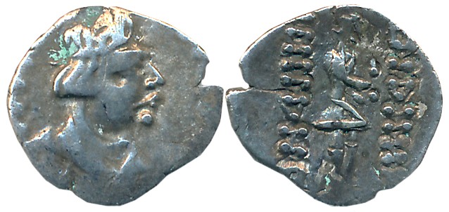 Kushans, Heraios, Silver Obol, 0.45g, “Heraus” type, struck in the Transoxiana/Bactria reg