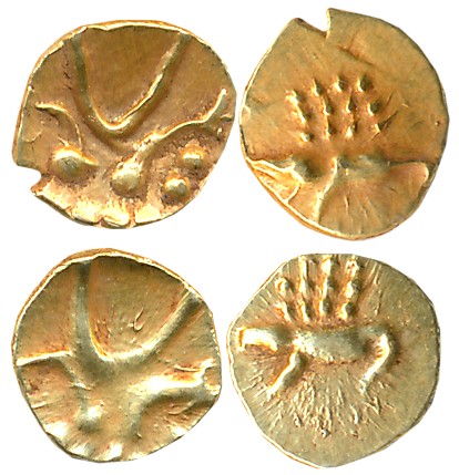 Malabar Cost, Veera Raya, Gold Fanam (2), 0.38g, 0.38g, Obv: Stylized Lion, cresent above,