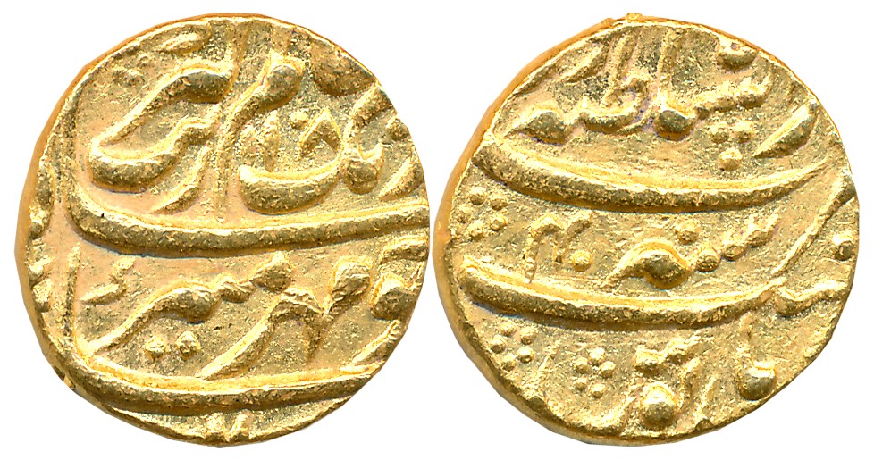 Aurangzeb, Gold Mohur, 10.95g, Dar ul Sultanate Lahore Mint, AH 1118/ RY 40 (KM# 315.31). 