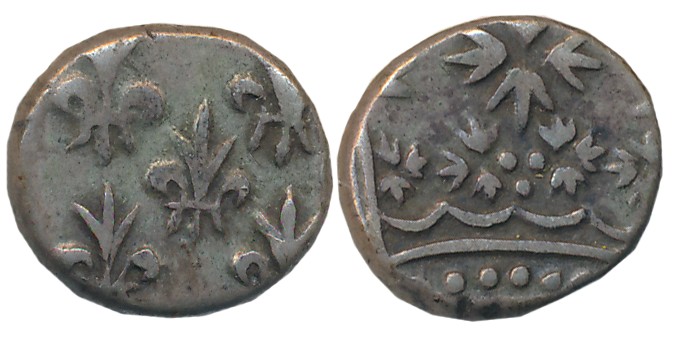 Silver 2 Fanon, 2.90g, Obv: Fleur de lis, Rev: Crown (KM# 49). Very fine.