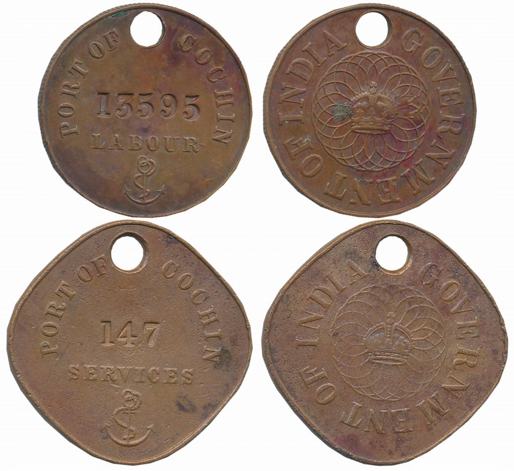 British India Copper (2), 11.84g, 10.18g, Cochin Port Trust. Very fine+. 2 Tokens.