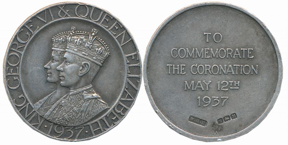 George VI, Coronation Silver Medal, 15.08g, 1937, Obv: Cojoined bust of King George VI & Q