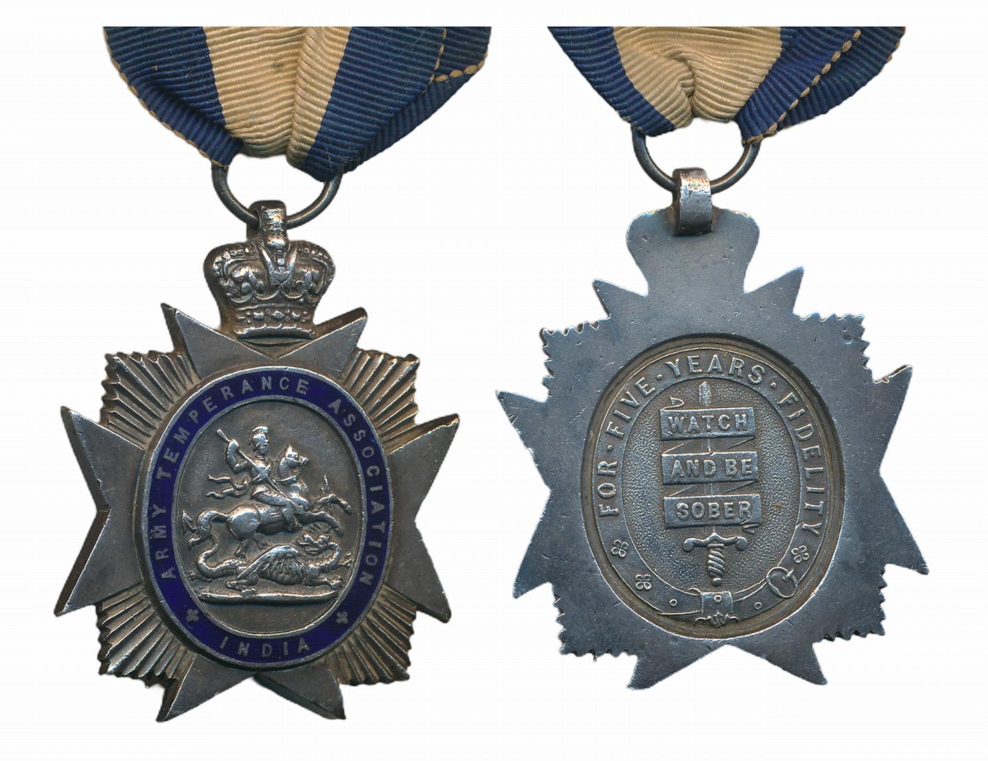 Army Temperance Association Medal, India, Silver, 45.50g, five years of abstinence, The Bu