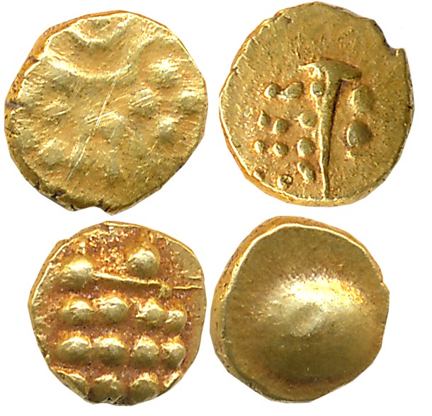 Malabar Cost, Veera Raya, Gold Fanam (2), 0.38g, 0.37g, Obv: Stylized Lion, cresent above,