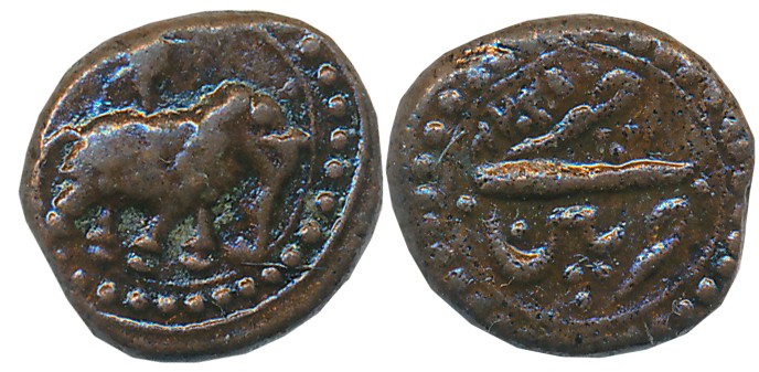 Tipu Sultan, Copper 1/4 Paisa, 2.68g, Patan Mint, Elephant to right (KM# 121.8). Very fine
