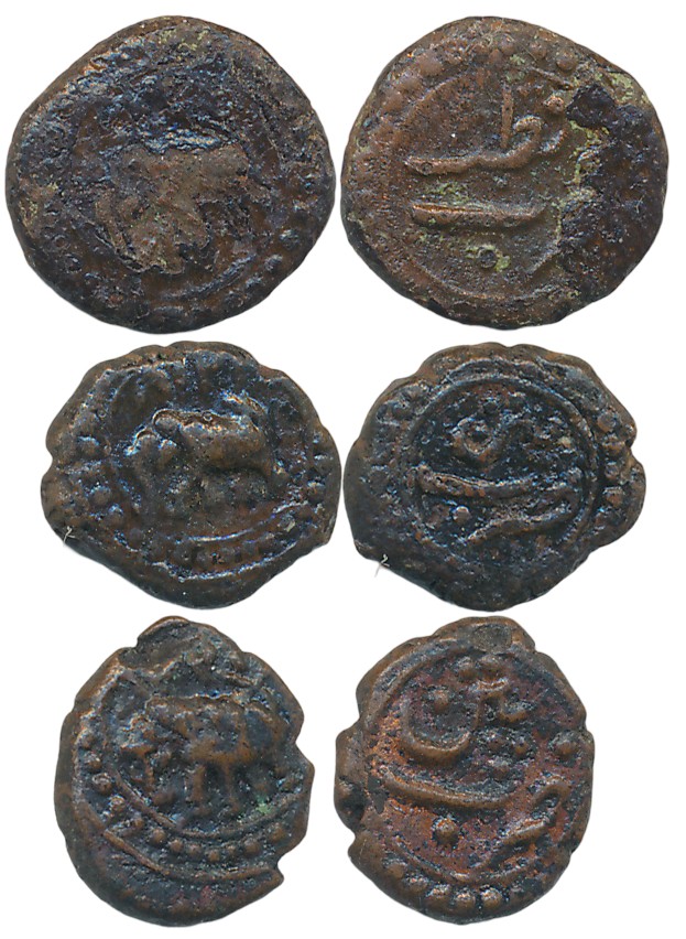 Tipu Sultan, Copper 1/8 Paisa (3), 1.31g, 1.33g, 1.36g, Patan Mint, Elephant facing to lef