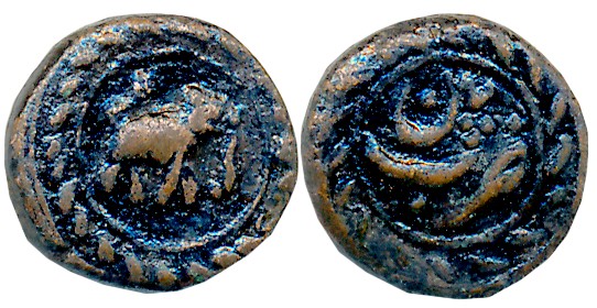 Tipu Sultan, Copper 1/8 Paisa, 1.43g, Patan Mint, Elephant to left (KM# 120.4). Very fine.