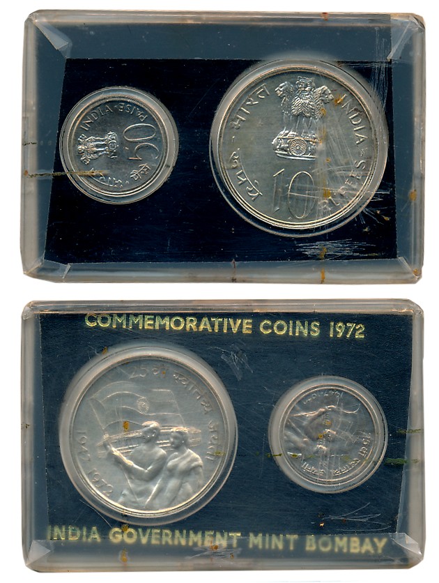 1972, Development Oriented Coins, Uncirculated Set of 2, Rupees 10 & Paisa 50, “25th Anniv