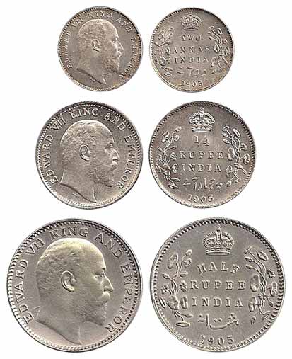 Edward VII, Silver (4), Set of 4: Rupee, ½, ¼ Rupee and 2 Annas, 1905. Very Fine+ to About
