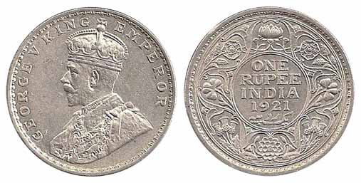 George V, Silver, Rupee, 1921, Bombay Mint. UNC, Scarce.