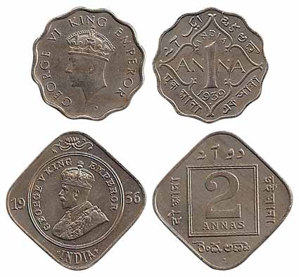 George V, 2 Annas, 1918, 1926, 1927 and 1936; 1 Anna, 1934, 1935 and 1936; George VI, 2 An