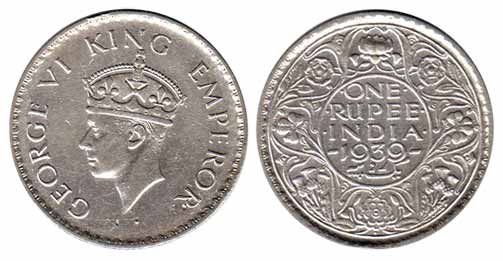 George VI, Silver (3), Rupee, ½ and ¼ Rupee, 1939. 2 Anna silver coins in this year were n