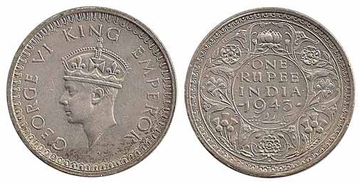 George VI, Half Silver (3), Rupee, 1943, Bombay mint, 3 portrait varieties. About Extremel