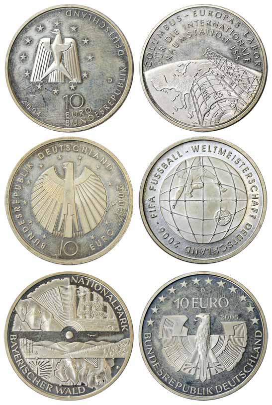 Germany, Silver (10), 10 Euros, all are of different years and commemorative themes. All U