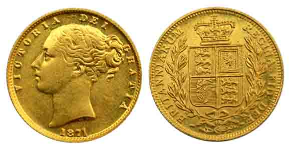 United Kingdom, Victoria, Gold, Sovereign (Guinea), 1871. UNC.