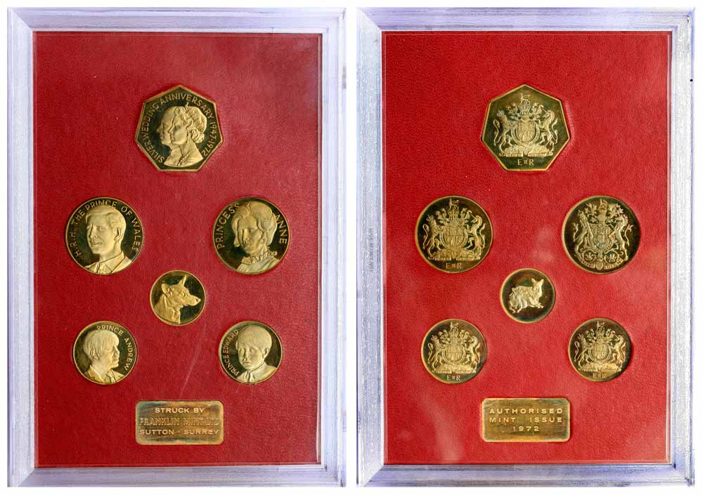 United Kingdom, Gold plated Silver (6), total weight 49 g, the Royal Silver Wedding Coins,