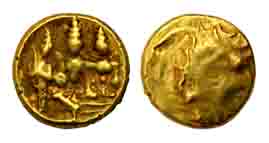 Vijayanagara Empire, Tirumalaraya, Gold, ½ Pagoda, Ram-Lakshman-Sita type, the three deiti
