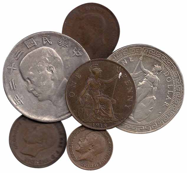Mixed lot, China, Silver (2), Trade Dollar, 1935, year 22; Trade Dollar, 1901; Great Brita