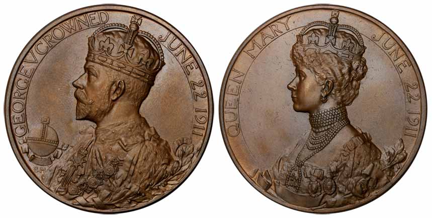 George V, Bronze, Coronation Medal, busts of George V and Queen Mary on both sides, dated 