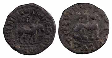 Indo-Scythians, Azes, Copper, 6.80 g, Tri-Chalkon, a bull walking to right with Greek lege