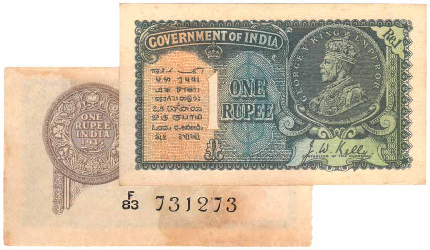 George V, Re. 1 (2), Small size, Sign J W Kelly, Prefix 46/C and F/83 (Jhun# 2). The secon