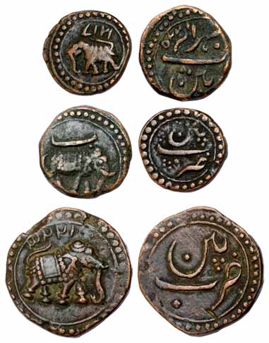 Tipu Sultan, Copper (3), Paisa, ½ and ¼ Paisa, Patan Mint, AM 1223, 1225 and 1217. Very Fi