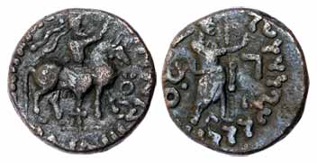 Indo-Parthians, Sasan, the Viceroy in Pakistan (AD 15-55), Copper, Tetradrachm, horseman t