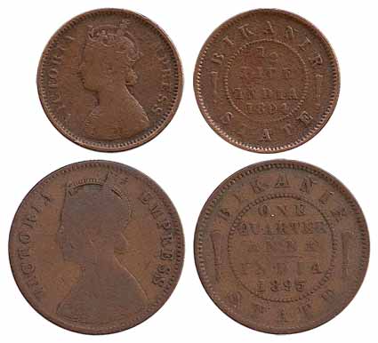 Copper (2), ¼ Anna and ½ Pice, 1895 and 1894, Bombay Mint, with the name and portrait of V