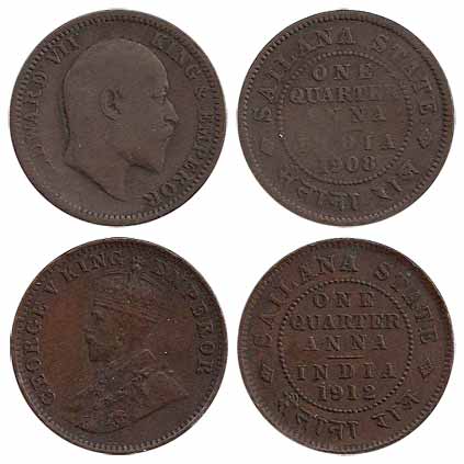 Copper (2), ¼ Anna, Edward VII, 1908 and George V, 1912, Bombay Mint, with the name and po