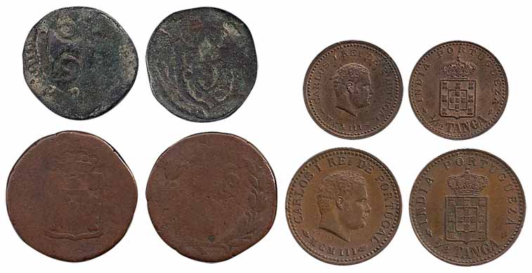 Goa, Copper (4), Atia of Diu, 15 Reis, 1/8 and 1/12 Tanga. Fine+ to About Extremely Fine. 