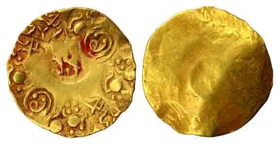 Chalukyas of Kalyan, Gold, Pagoda, punch-marked type, Unifaced, Garuda in the central punc
