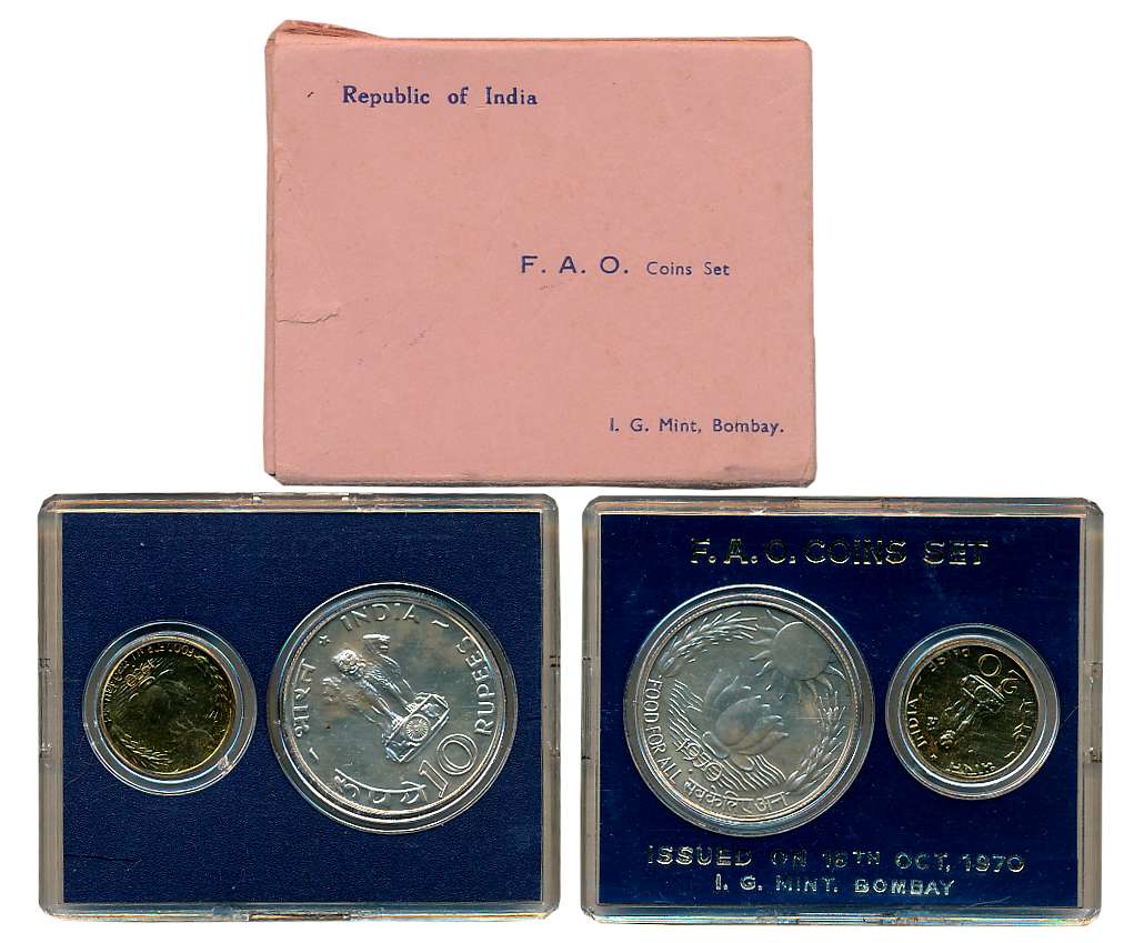 1970, Development Oriented Set of 2, Rupees 10 & Paise 10 (F.A.O.), “Food For All”, Bombay