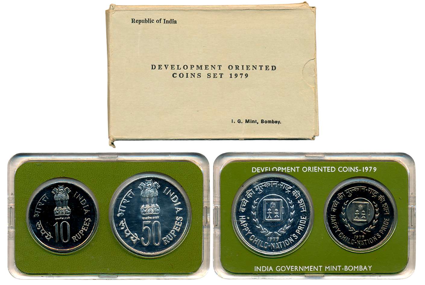 1979, Development Oriented Coins Set of 2, Rupees 50 & 10, “Happy Child– Nation’s Pride”, 