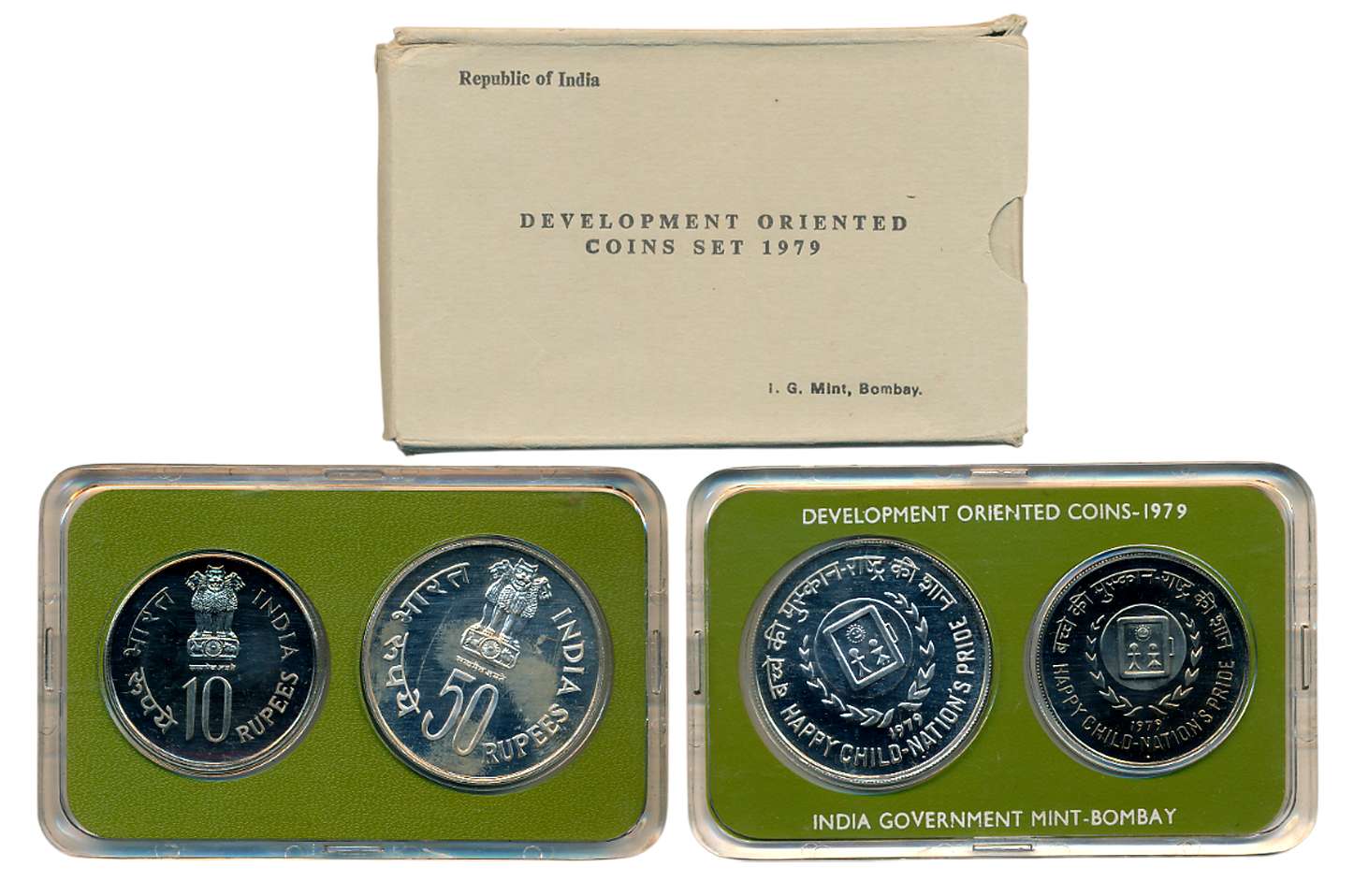 1979, Development Oriented Coins Set of 2, Rupees 50 & 10, “Happy Child– Nation’s Pride”, 