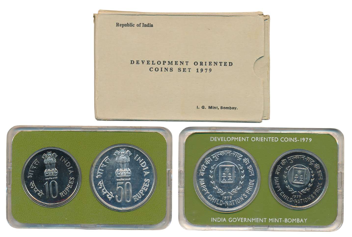 1979, Development Oriented Coins Set of 2, Rupees 50 & 10, “Happy Child– Nation’s Pride”, 