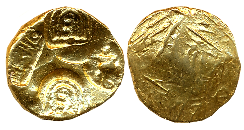 Yadavas of Devagiri, Singhana Deva, Punch marked, Gold Gadyana, 3.75g, Uniface, 2 X Kannad