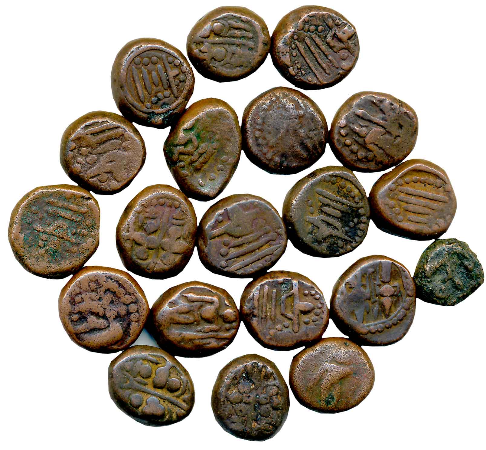 Shivaganga Rajas, Copper (20). Various types. Fine to Very fine+. 20 coins.