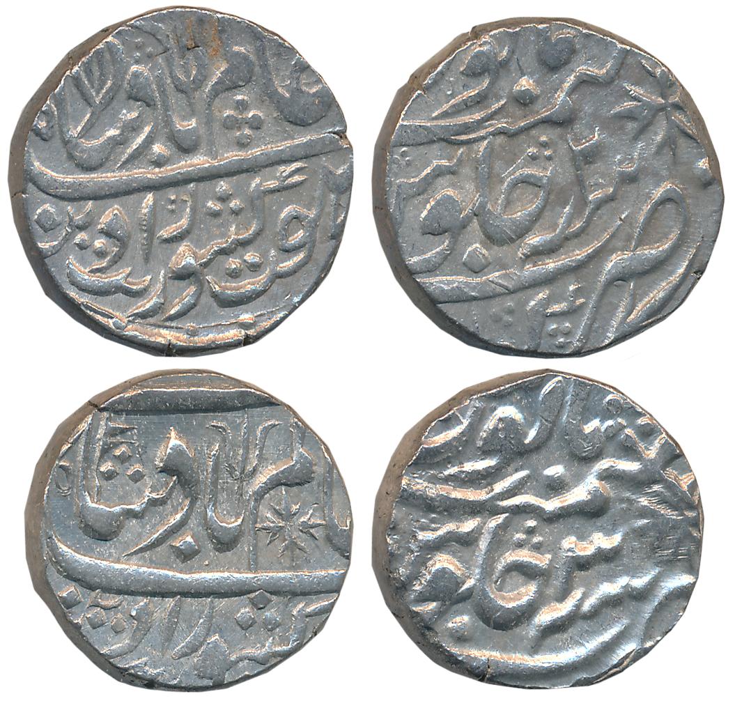 Kora, Silver Rupees (2), 11.26g, 11.27g, in the name of Shah Alam II, RY 3, RY 2, Lotus, T
