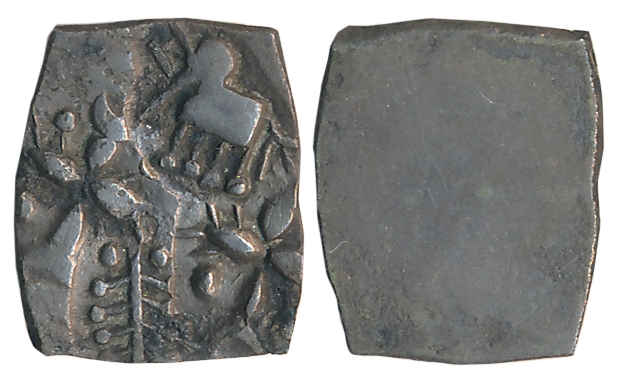 Punch Marked, Attributed to Ashmaka Janapada, Silver 1/2 Karshapana, 1.52g, Uniface, Four 